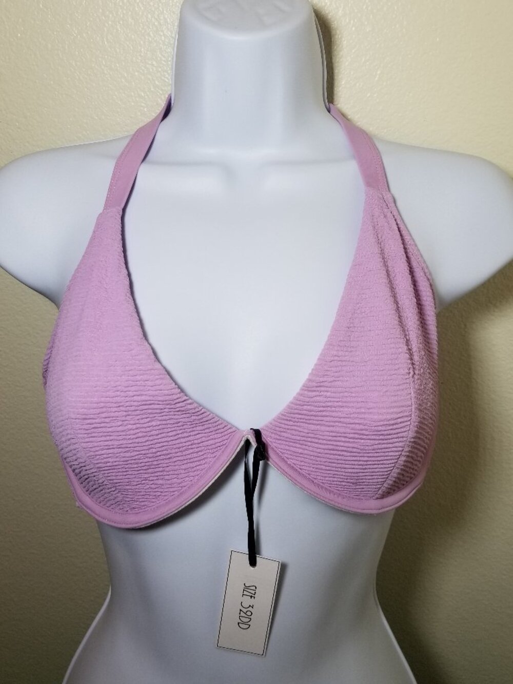 Ivory Rose Purple Halter Swim Bikini Top Size 32DD Retro Sexy Beach Vacation NWT